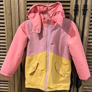 Pink and Yellow Hooded Snow Jacket